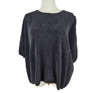 Eileen Fisher Chenille Sweater Size XL Short Sleeve Black Quiet Luxury